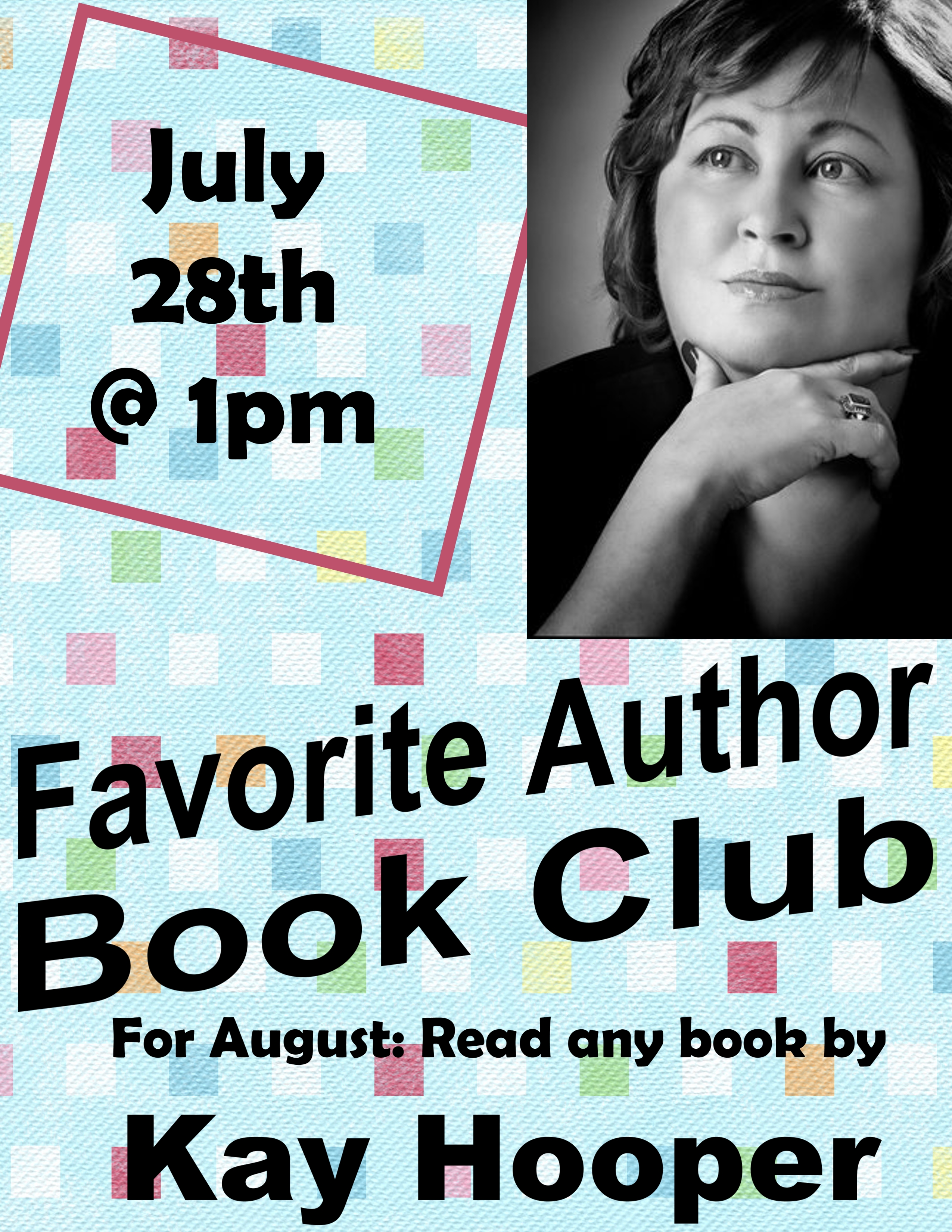 flyer of event with a photo of Author Kay Hooper