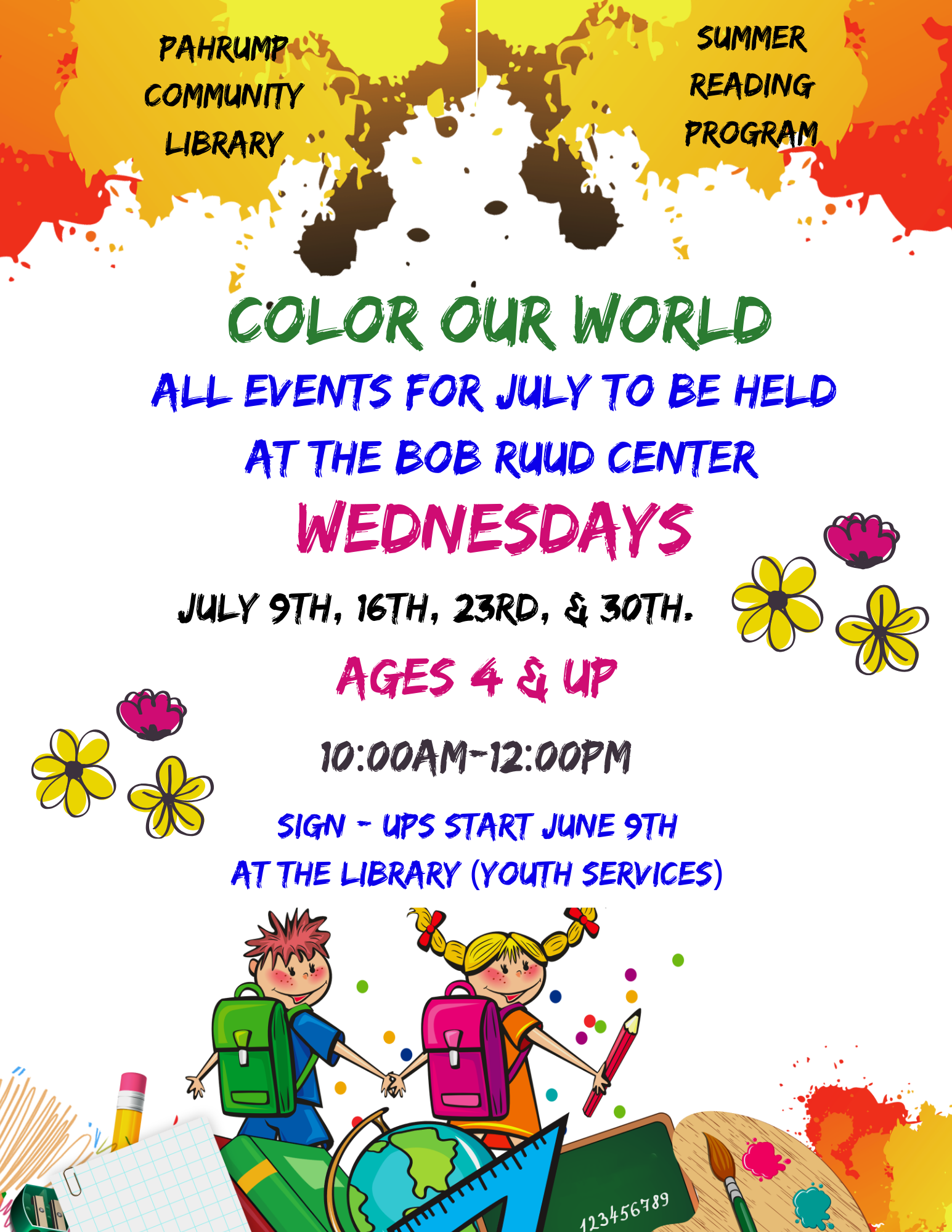 flyer for the Summer Reading Program with dates and times