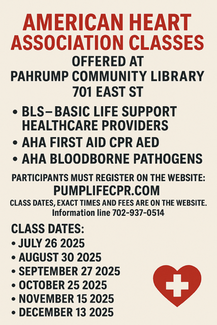 Flyer for CPR class with dates