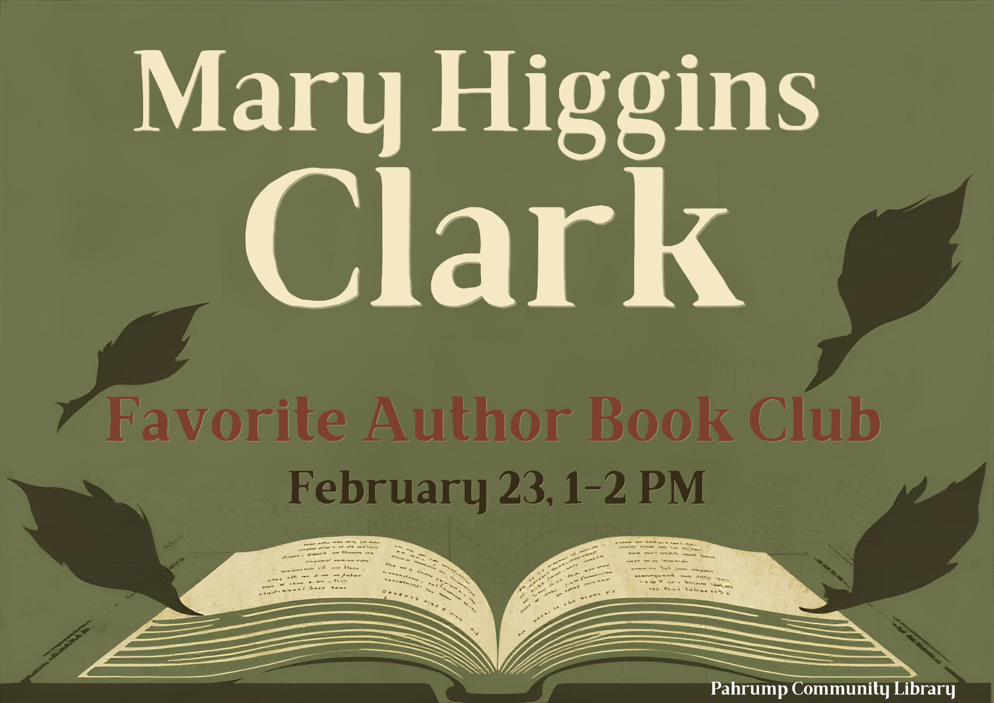 Mary Higgins Clark Favorite Author Bok Club Feb. 23 1-2pm