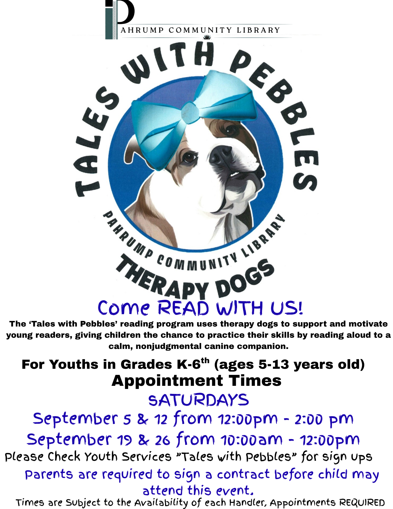 Event logo with a picture of Pebbles the Bulldog