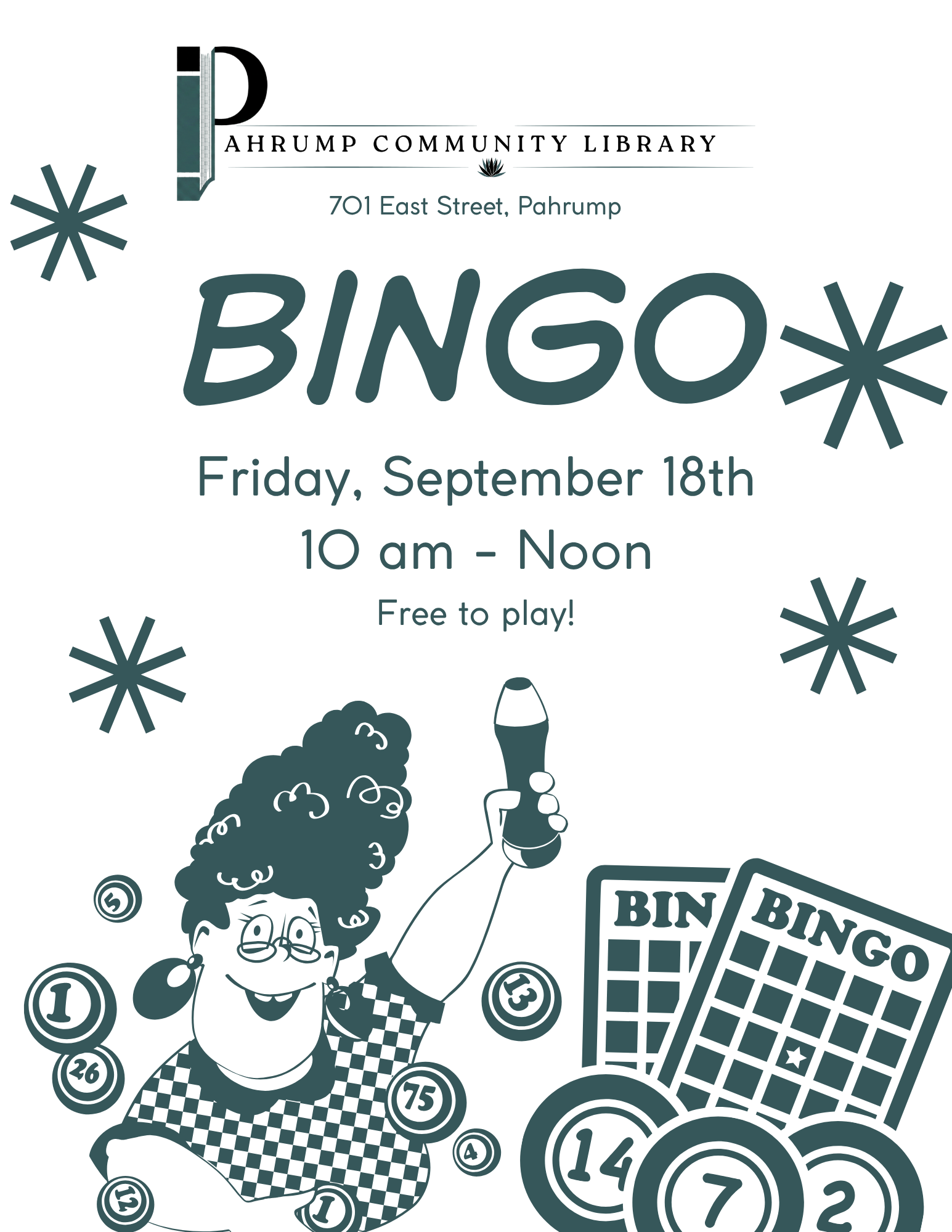 Flyer for Bingo being held Friday, September 18th from 10am to Noon