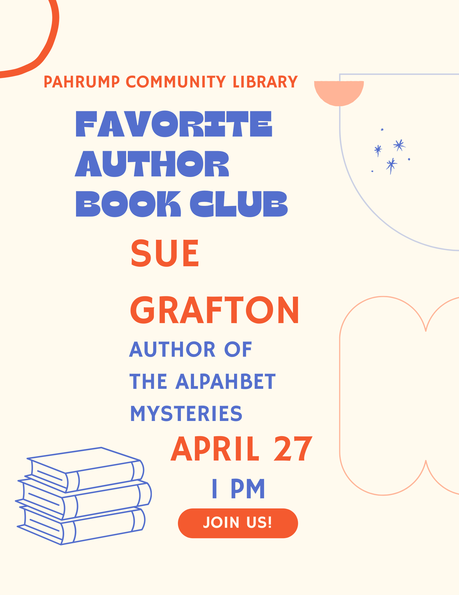 Favorite Author Book Club Sue Grafton April 27th at 1pm
